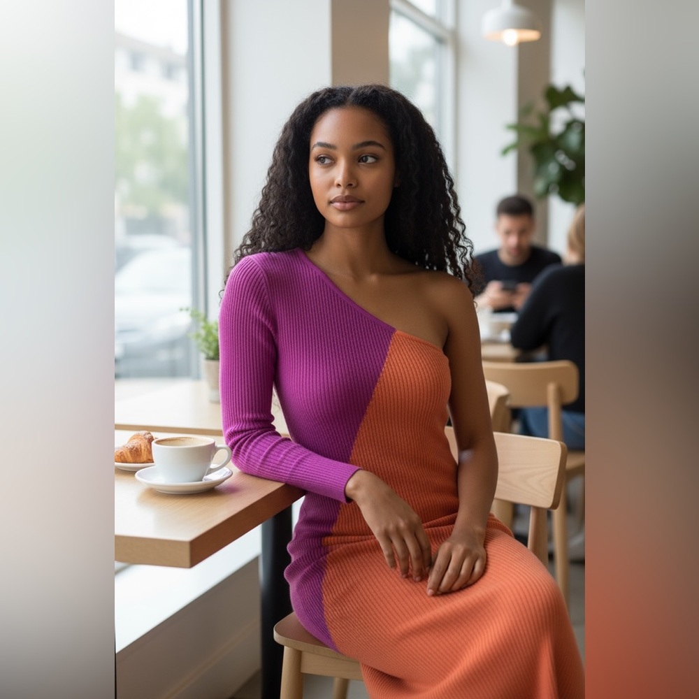 Eloquii Vibrant Orange Knit Sweater Dress Full Length Ladies 14/16 Pit 14.5”